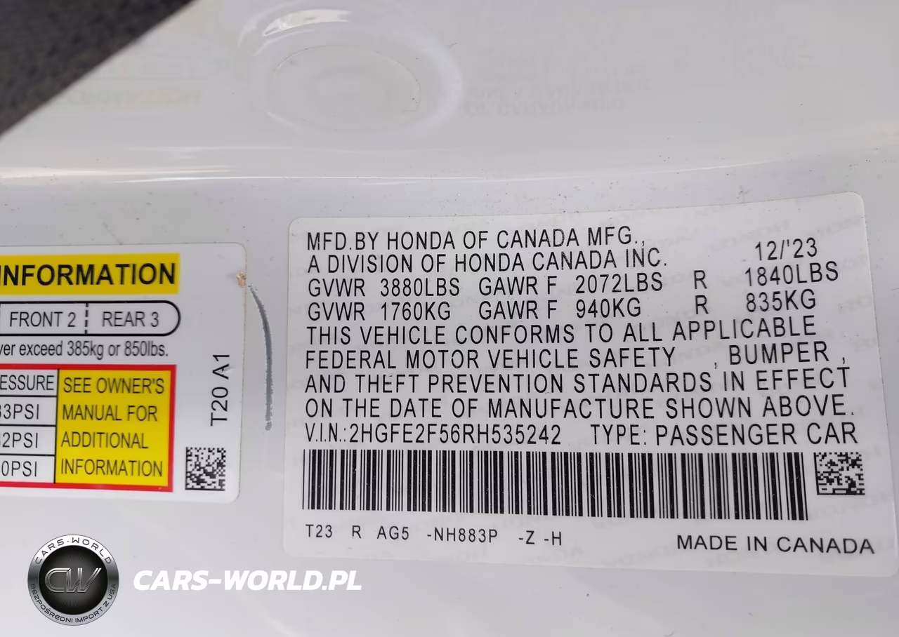 2024 Honda Civic Sport VIN:2HGFE2F56RH535242 - 9