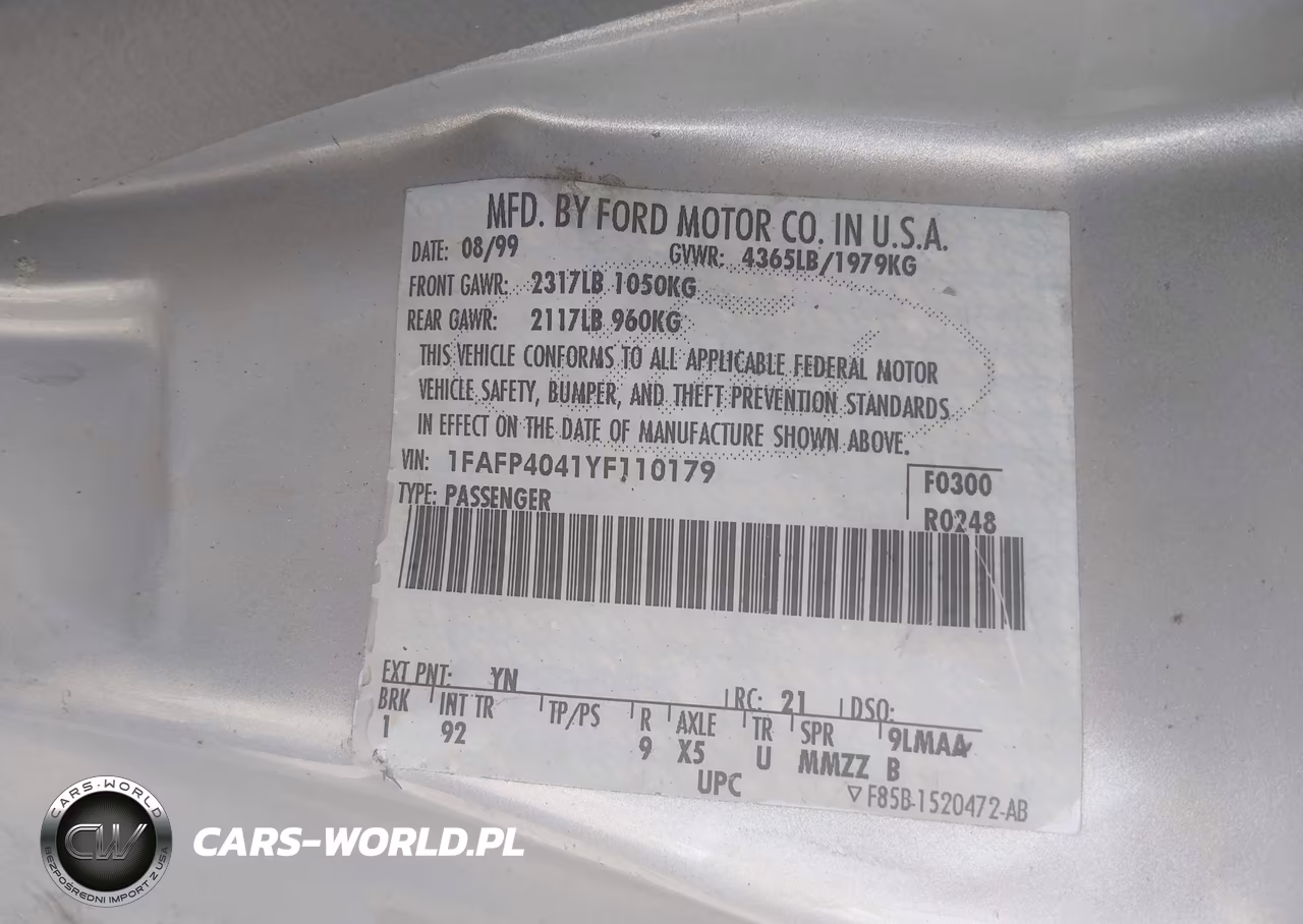 2000 Ford Mustang VIN:1FAFP4041YF110179 - 9