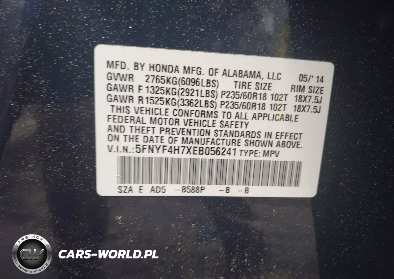 2014 Honda Pilot Ex-L VIN:5FNYF4H7XEB056241 - 9