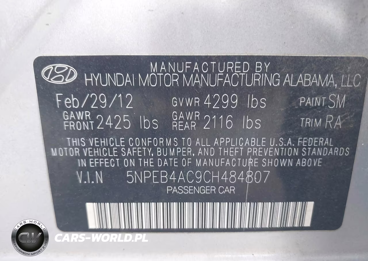2012 Hyundai Sonata Gls VIN:5NPEB4AC9CH484807 - 9