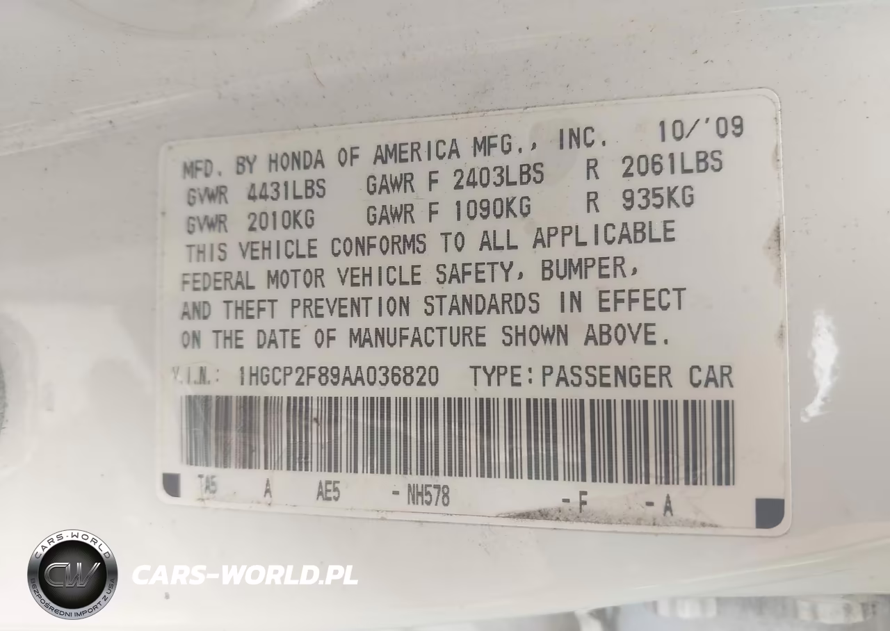 2010 Honda Accord 2.4 Ex-L VIN:1HGCP2F89AA036820 - 9