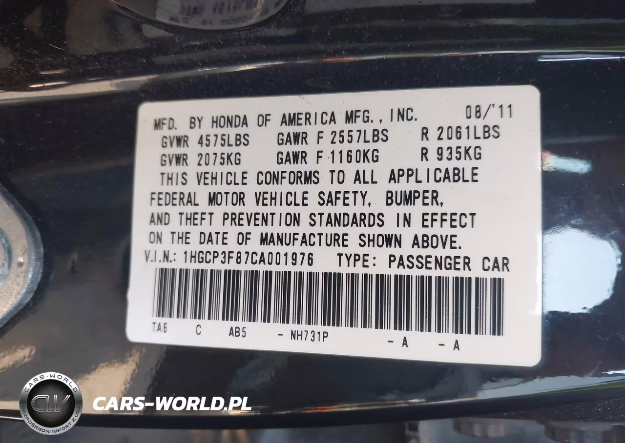 2012 Honda Accord 3.5 Ex-L VIN:1HGCP3F87CA001976 - 9