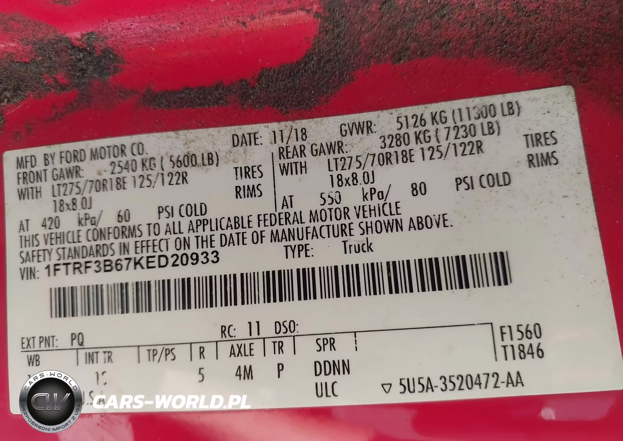 2019 Ford F-350 Xl-Xlt VIN:1FTRF3B67KED20933 - 8