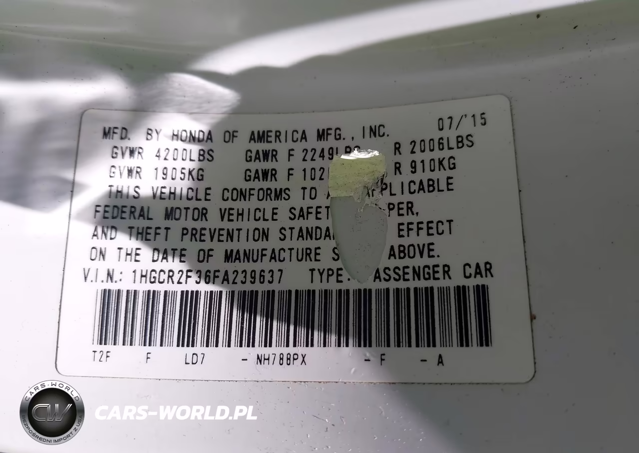 2015 Honda Accord Lx VIN:1HGCR2F36FA239637 - 9