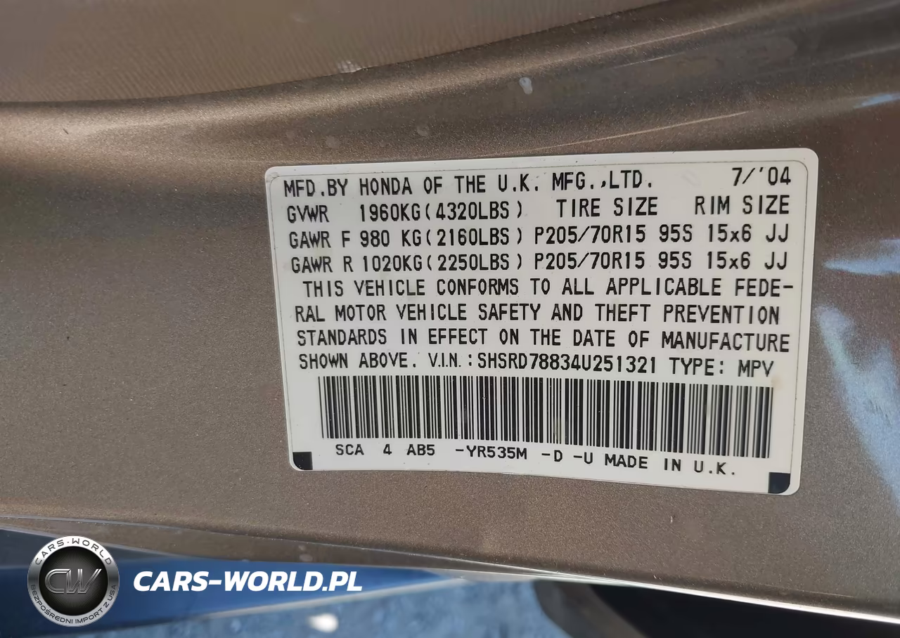 2004 Honda Cr-V Ex VIN:SHSRD78834U251321 - 9