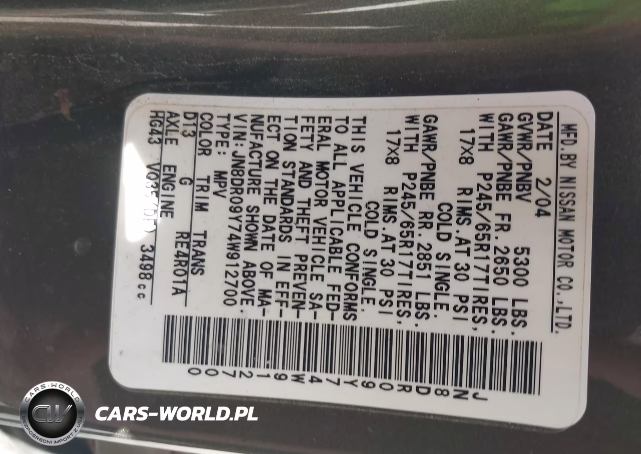 2004 Nissan Pathfinder Le Platinum VIN:JN8DR09Y74W912700 - 9