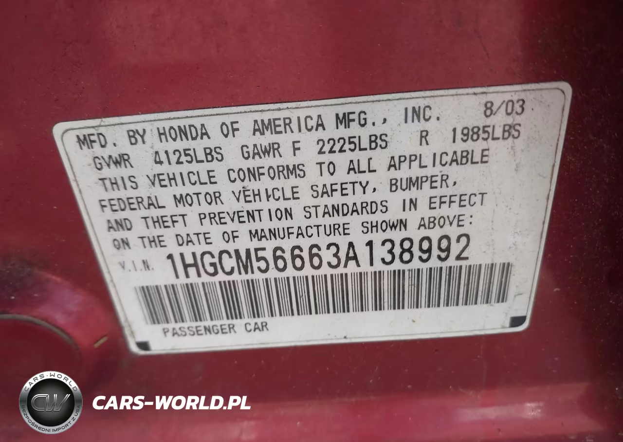 2003 Honda Accord Sdn Ex VIN:1HGCM56663A138992 - 9