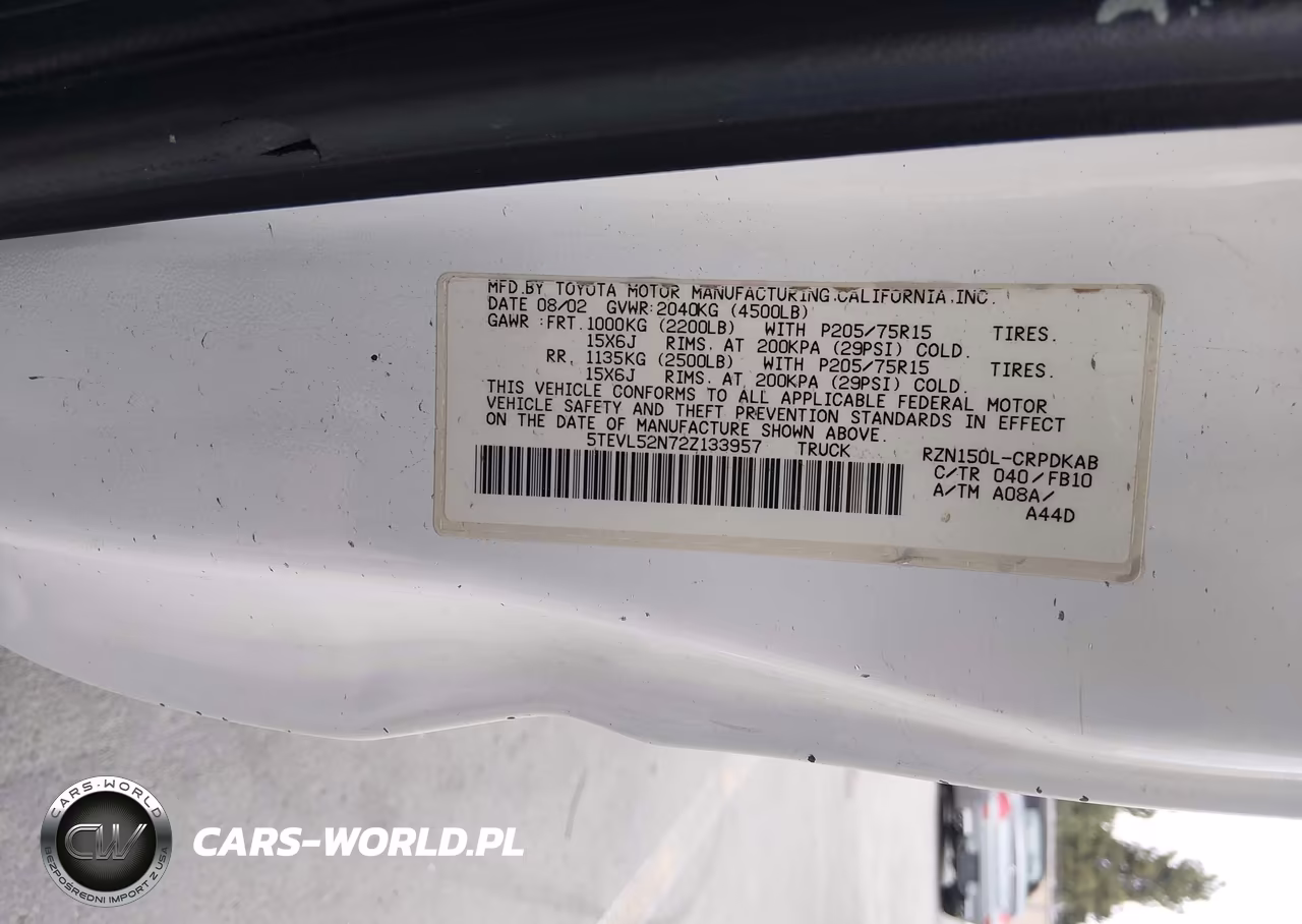 2002 Toyota Tacoma VIN:5TEVL52N72Z133957 - 9