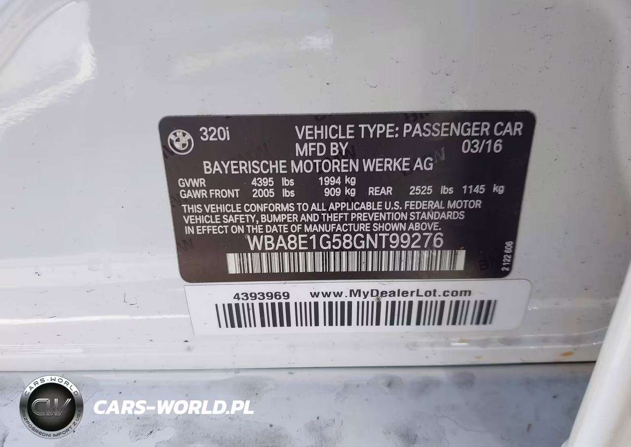 2016 BMW 320I VIN:WBA8E1G58GNT99276 - 9
