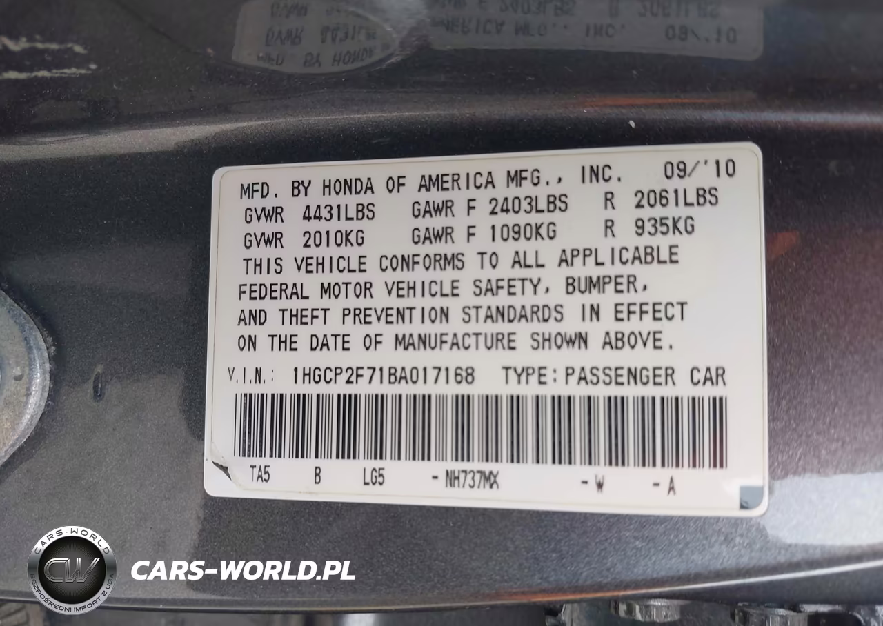 2011 Honda Accord 2.4 Ex VIN:1HGCP2F71BA017168 - 9
