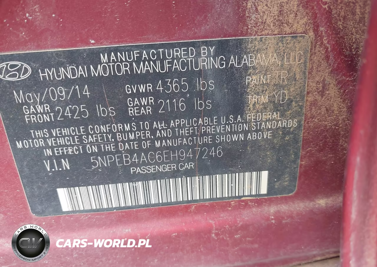 2014 Hyundai Sonata Gls VIN:5NPEB4AC6EH947246 - 9
