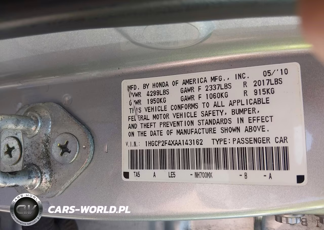 2010 Honda Accord 2.4 Lx-P VIN:1HGCP2F4XAA143162 - 9
