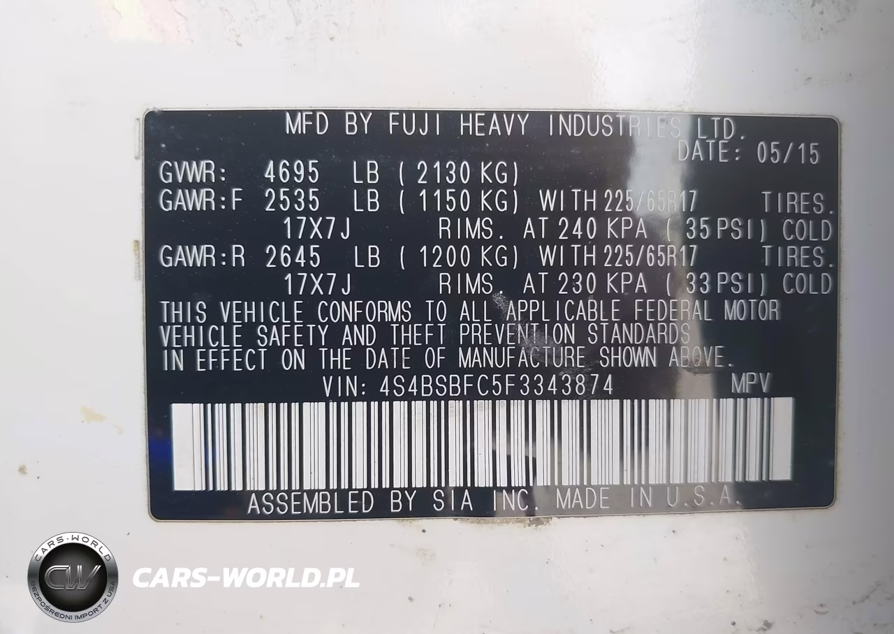 2015 Subaru Outback 2.5I Premium VIN:4S4BSBFC5F3343874 - 9