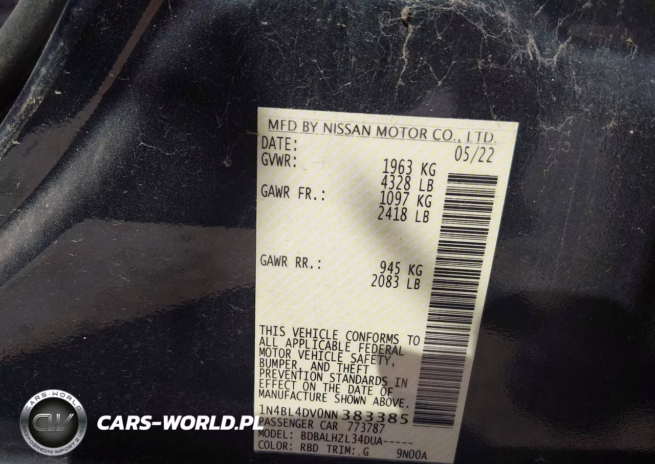 2022 Nissan Altima Sv Fwd VIN:1N4BL4DV0NN383385 - 9