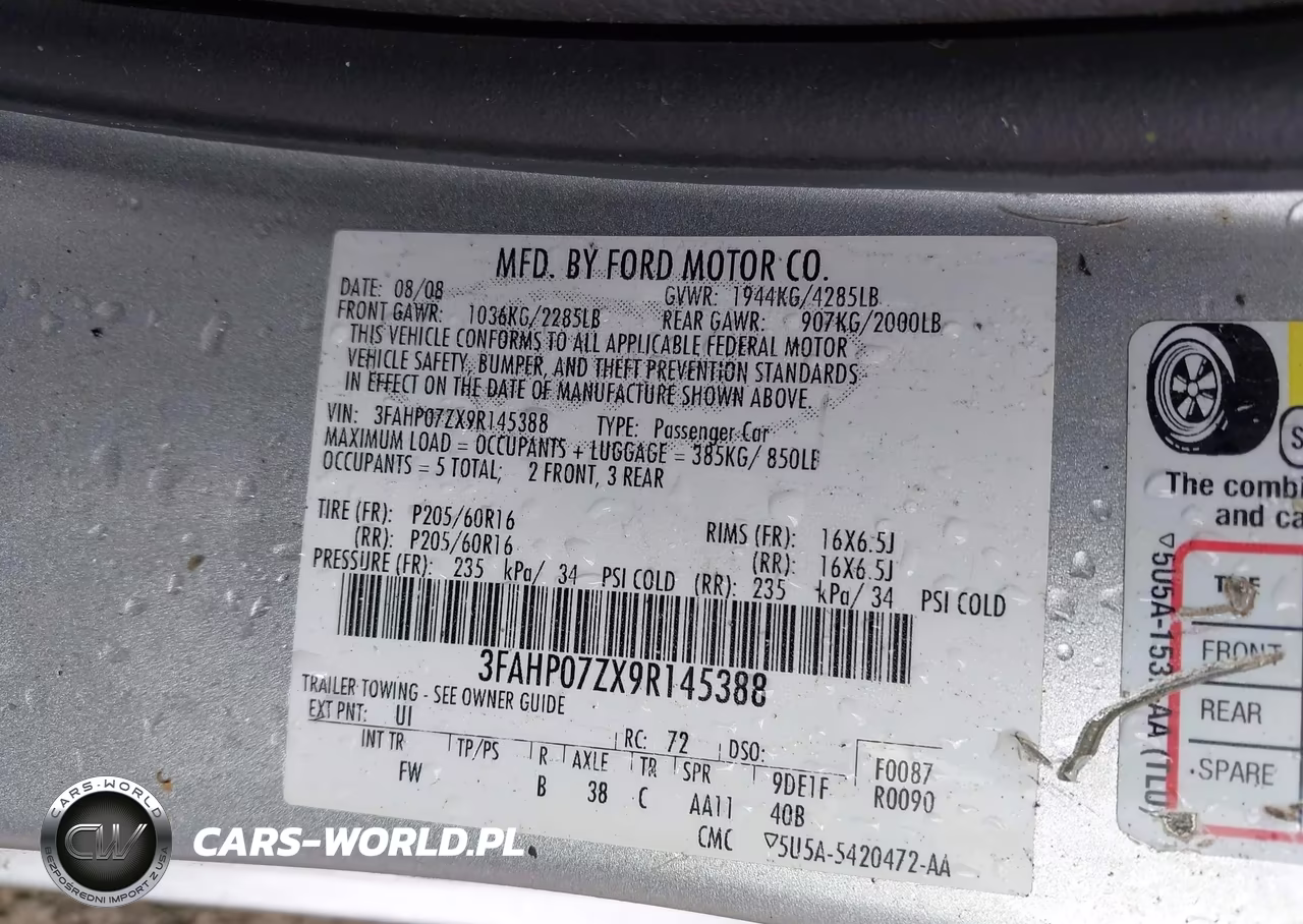 2009 Ford Fusion Se VIN:3FAHP07ZX9R145388 - 9