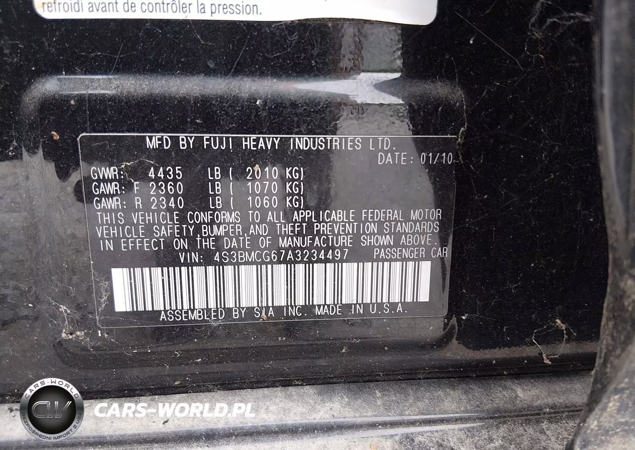 2010 Subaru Legacy 2.5I Premium VIN:4S3BMCG67A3234497 - 9