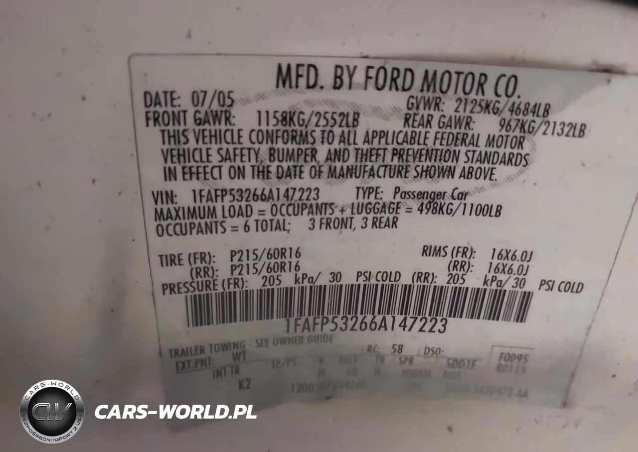 2006 Ford Taurus Se VIN:1FAFP53266A147223 - 9