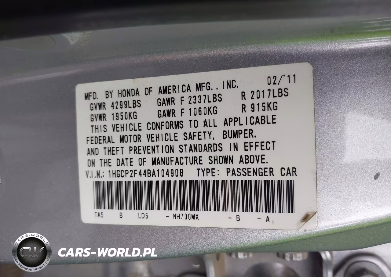 2011 Honda Accord 2.4 Lx-P VIN:1HGCP2F44BA104908 - 9