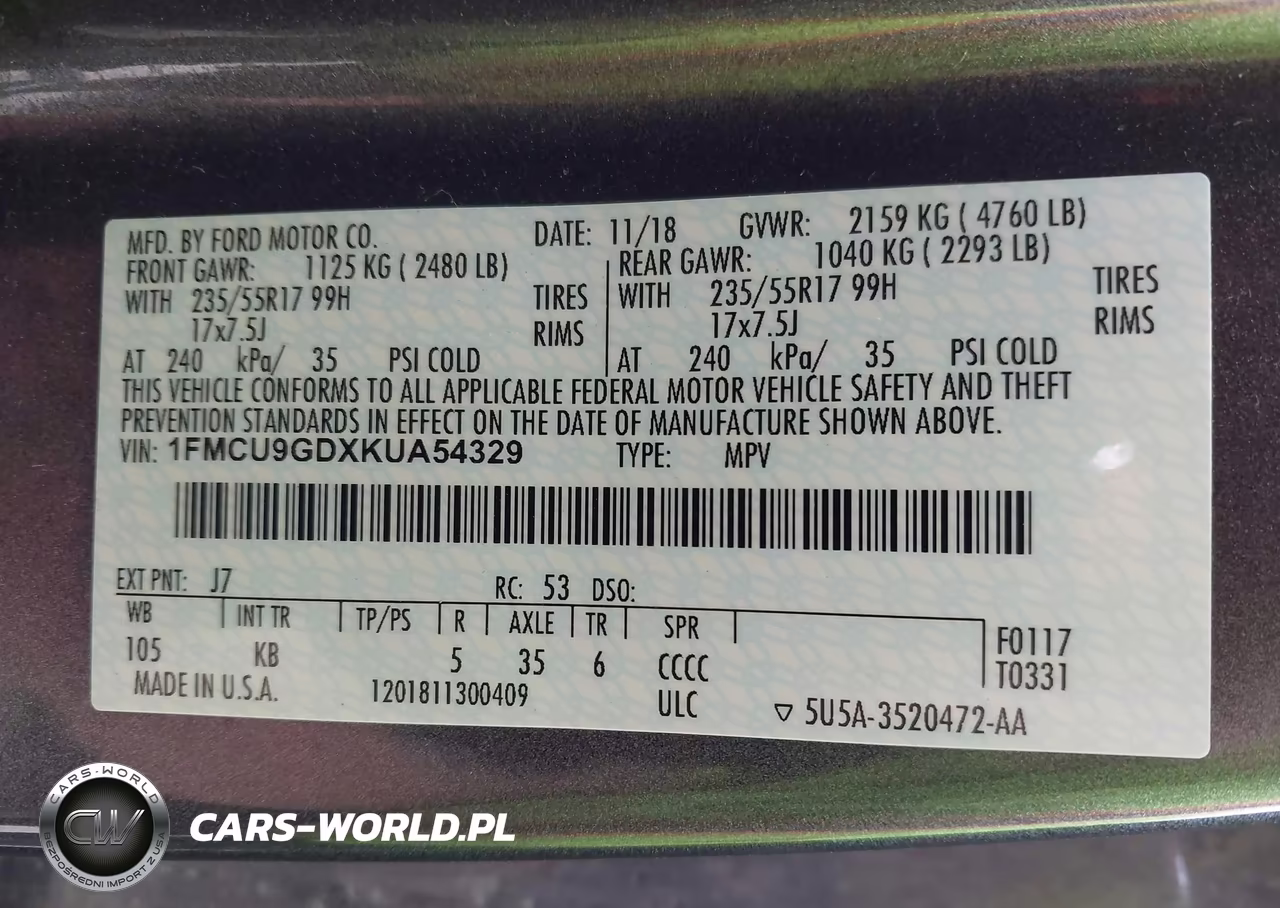 2019 Ford Escape Se VIN:1FMCU9GDXKUA54329 - 9