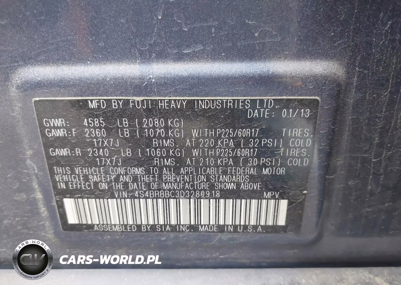 2013 Subaru Outback 2.5I Premium VIN:4S4BRBBC3D3280918 - 9