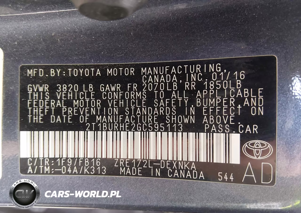 2016 Toyota Corolla Le VIN:2T1BURHE2GC595113 - 9