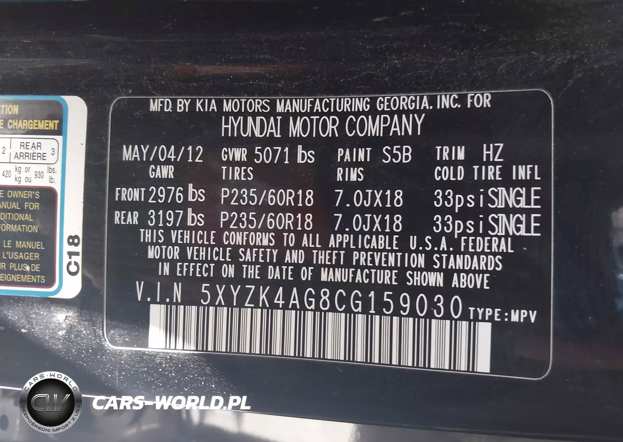 2012 Hyundai Santa Fe Limited V6 VIN:5XYZK4AG8CG159030 - 9
