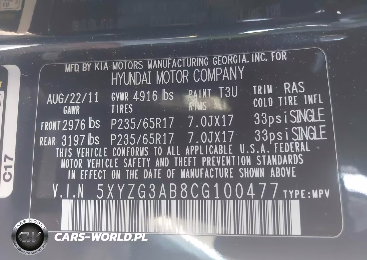 2012 Hyundai Santa Fe Gls VIN:5XYZG3AB8CG100477 - 9