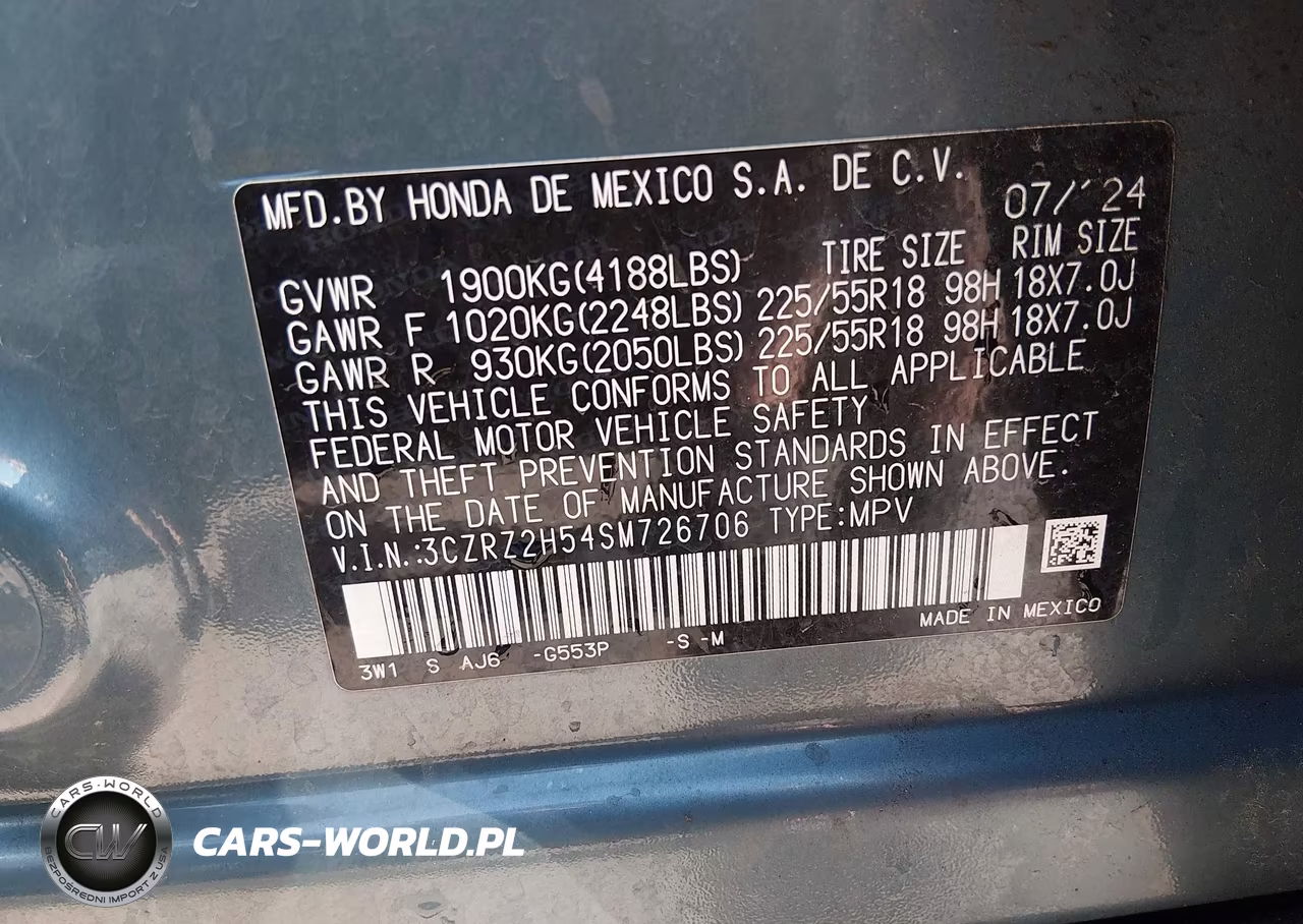 2025 Honda Hr-V Awd Sport VIN:3CZRZ2H54SM726706 - 9