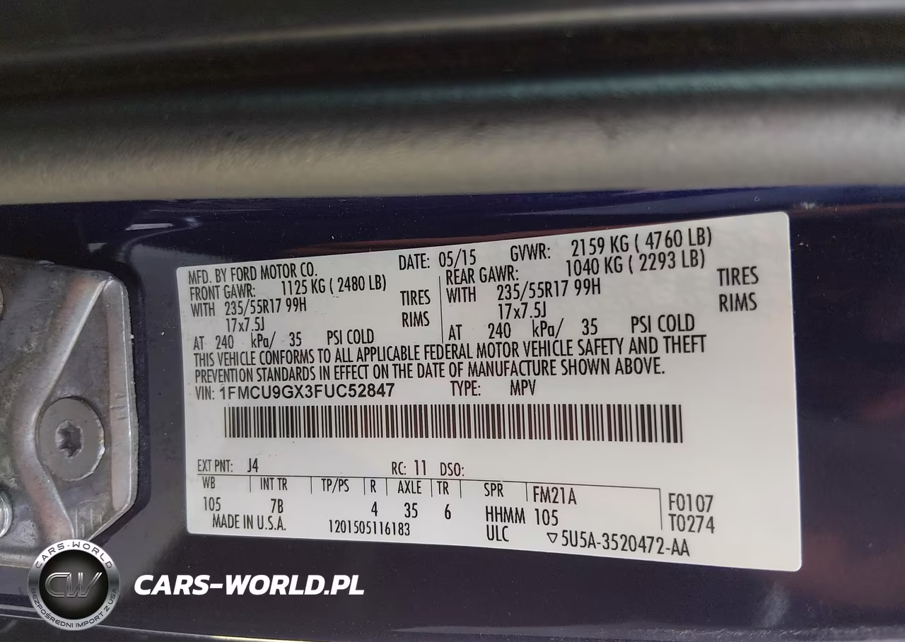 2015 Ford Escape Se VIN:1FMCU9GX3FUC52847 - 9