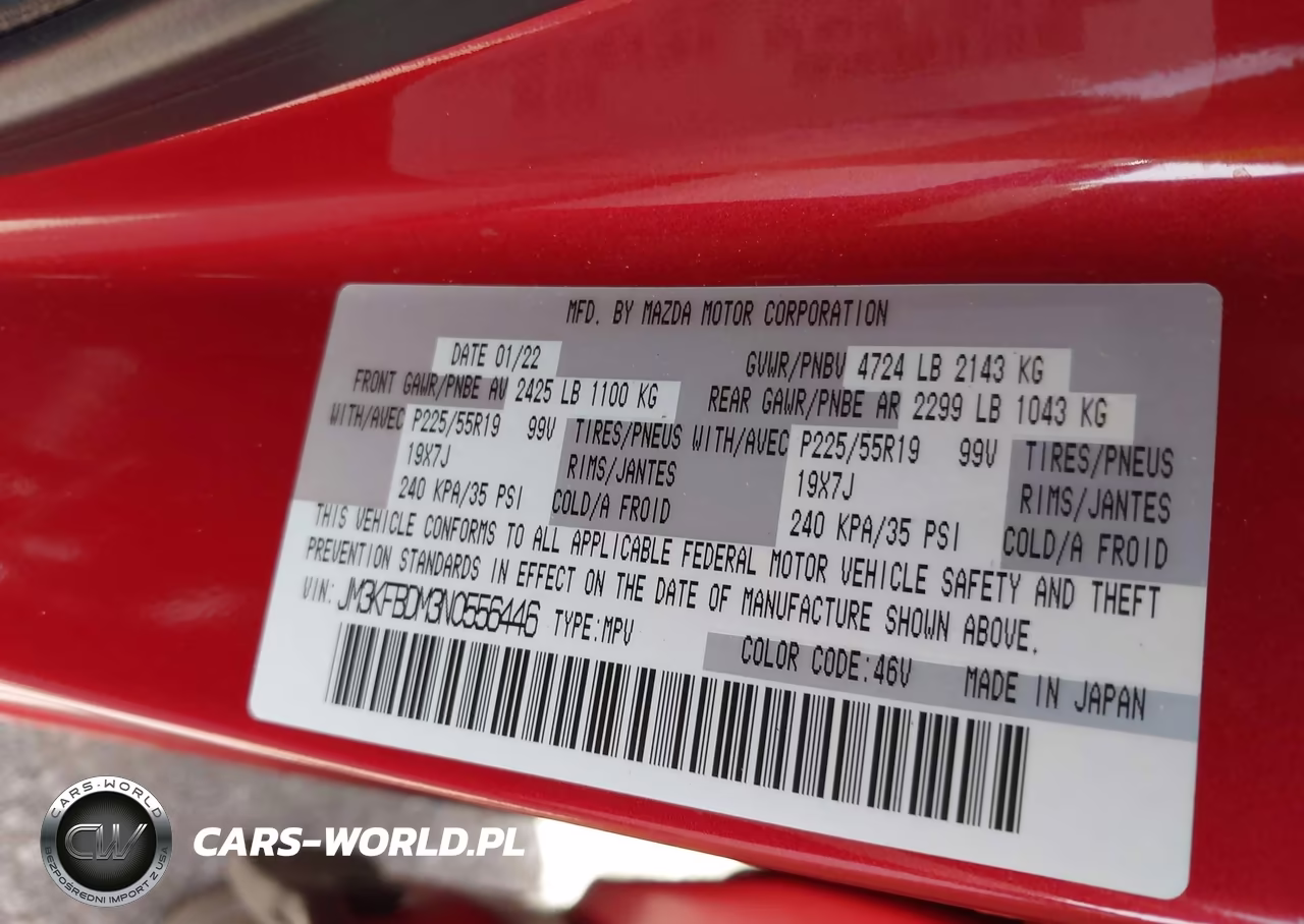 2022 Mazda Cx-5 2.5 S Premium VIN:JM3KFBDM3N0556446 - 9
