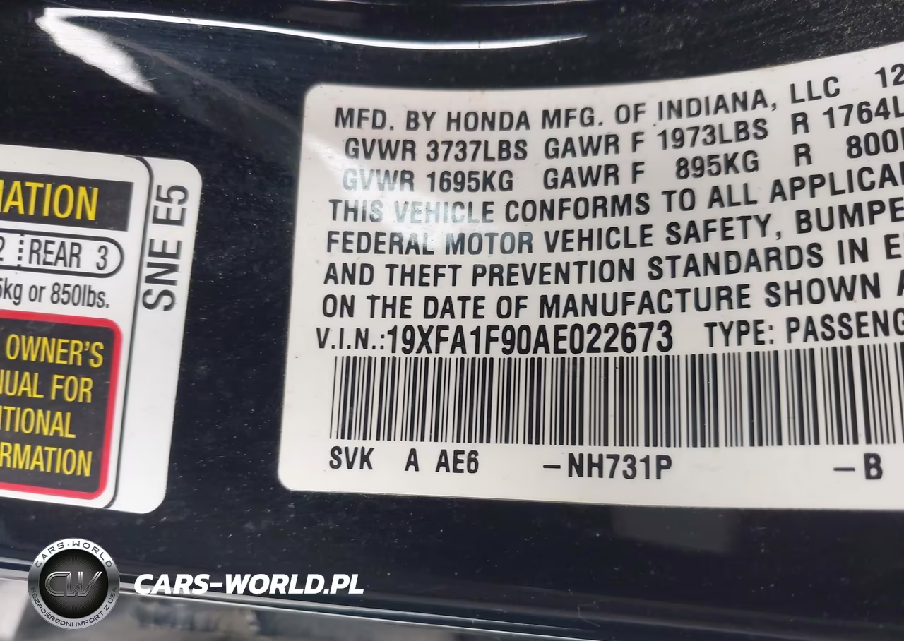 2010 Honda Civic Ex-L VIN:19XFA1F90AE022673 - 9