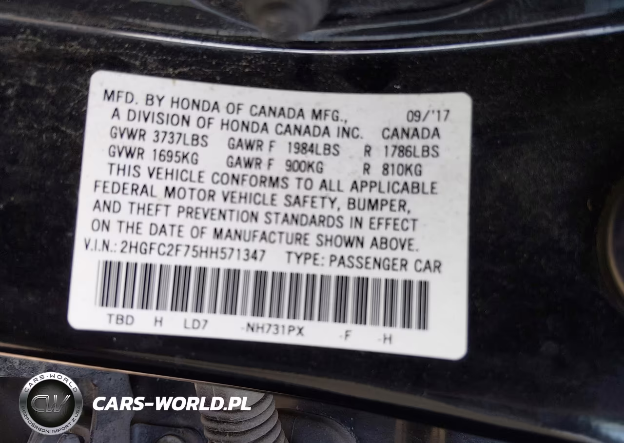 2017 Honda Civic Ex VIN:2HGFC2F75HH571347 - 9