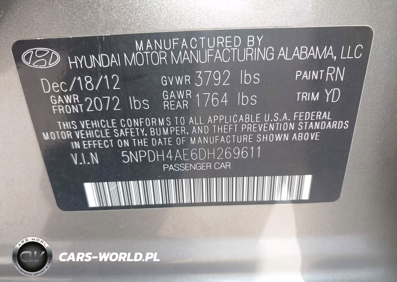 2013 Hyundai Elantra Limited VIN:5NPDH4AE6DH269611 - 9