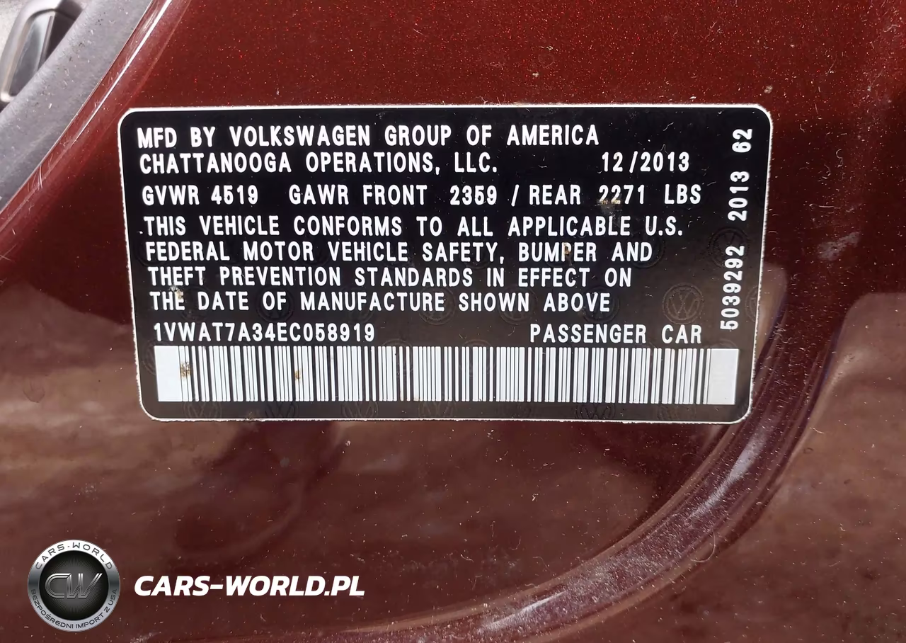 2014 Volkswagen Passat 1.8T Wolfsburg Edition VIN:1VWAT7A34EC058919 - 9