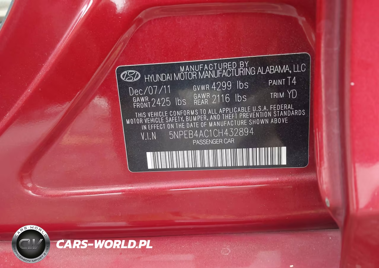 2012 Hyundai Sonata Gls VIN:5NPEB4AC1CH432894 - 9