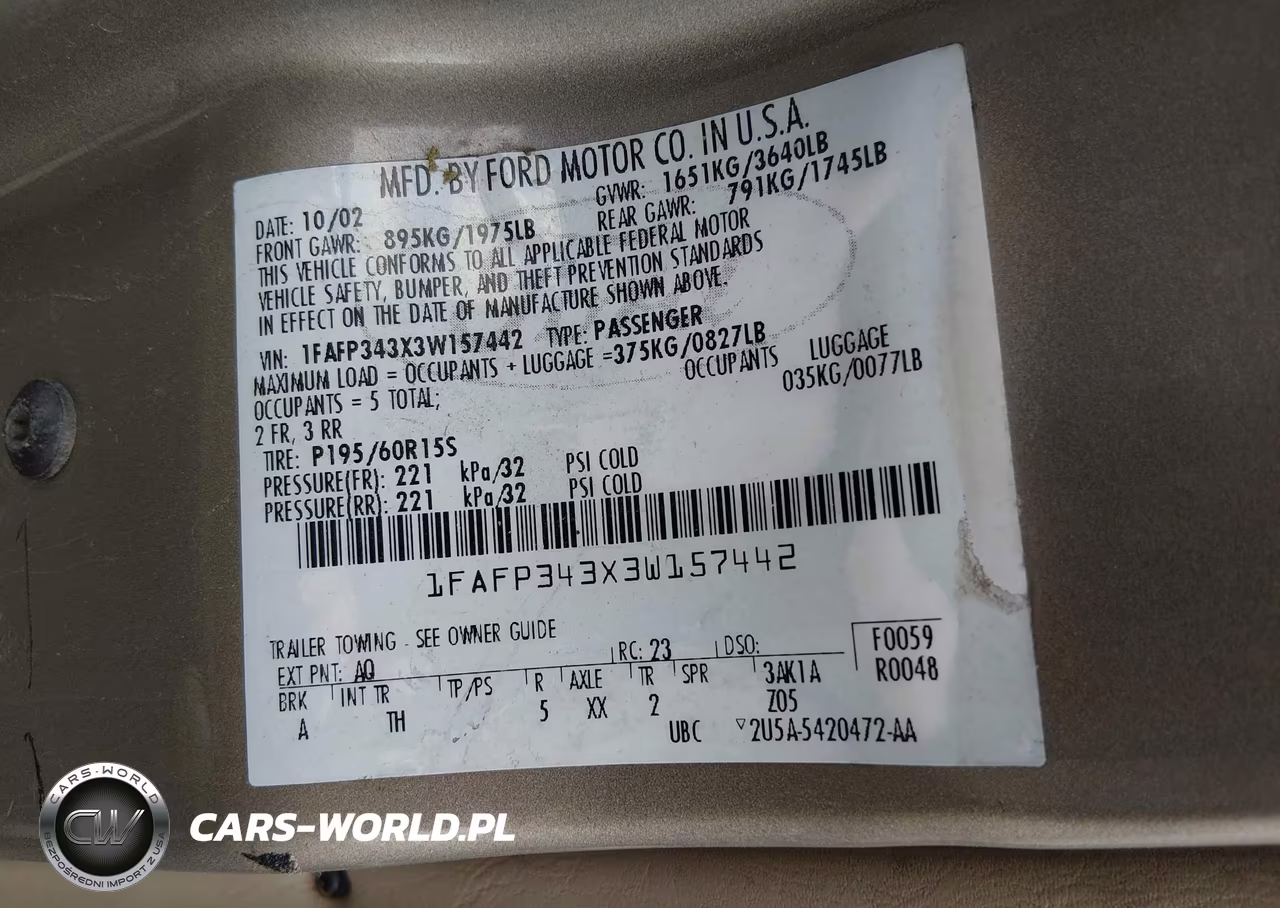 2003 Ford Focus Se VIN:1FAFP343X3W157442 - 9