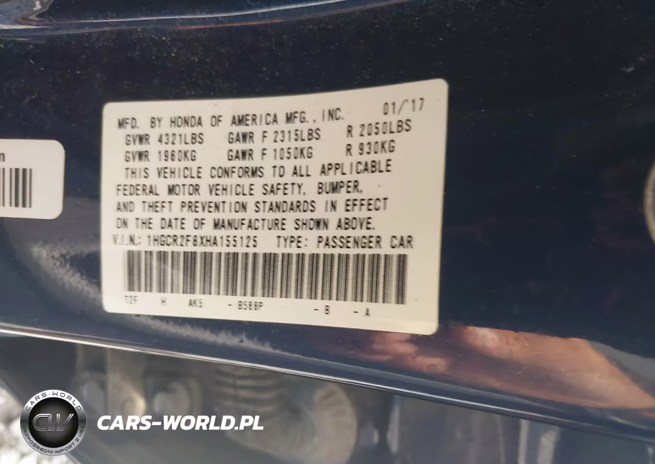 2017 Honda Accord Ex-L VIN:1HGCR2F8XHA155125 - 9