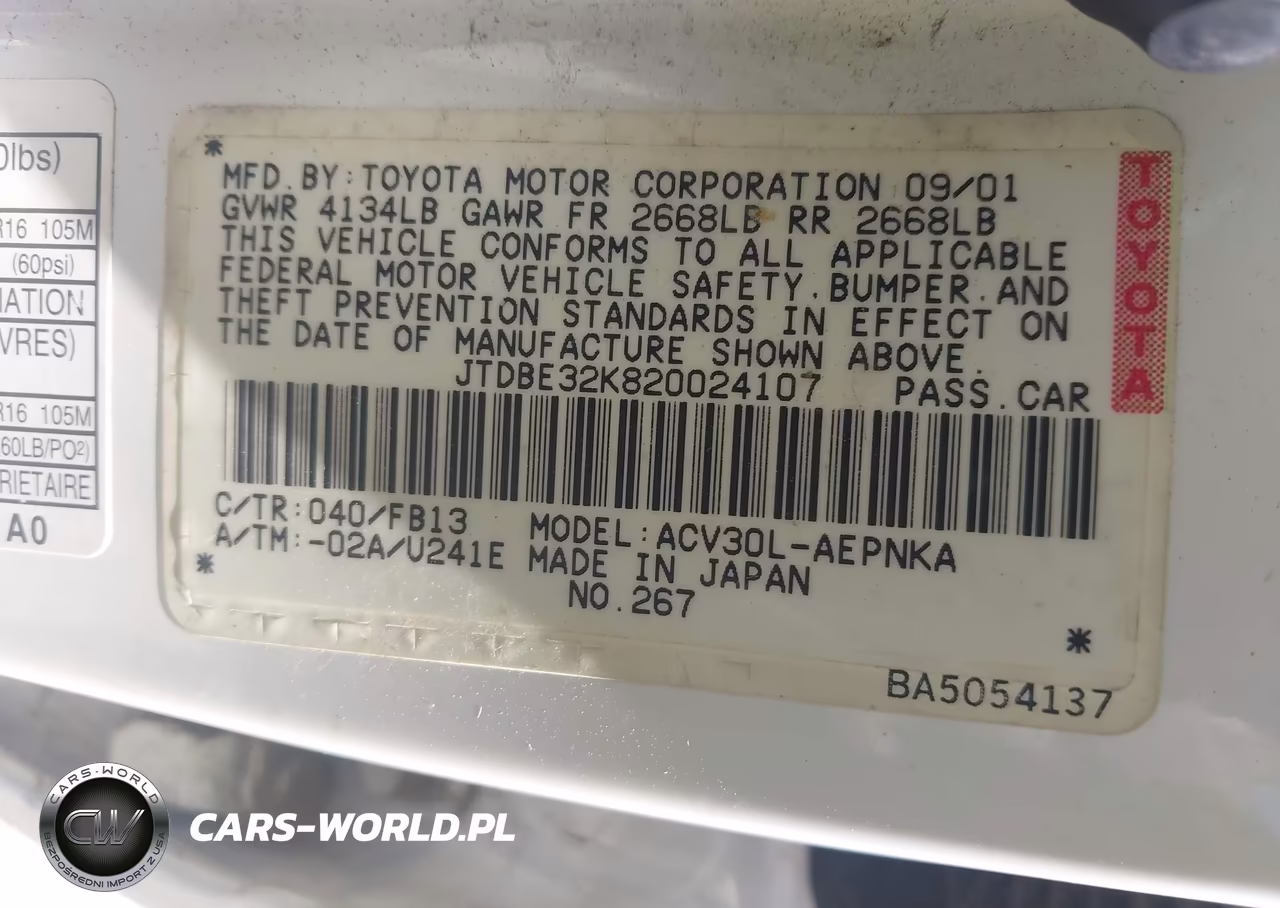 2002 Toyota Camry Le VIN:JTDBE32K820024107 - 9