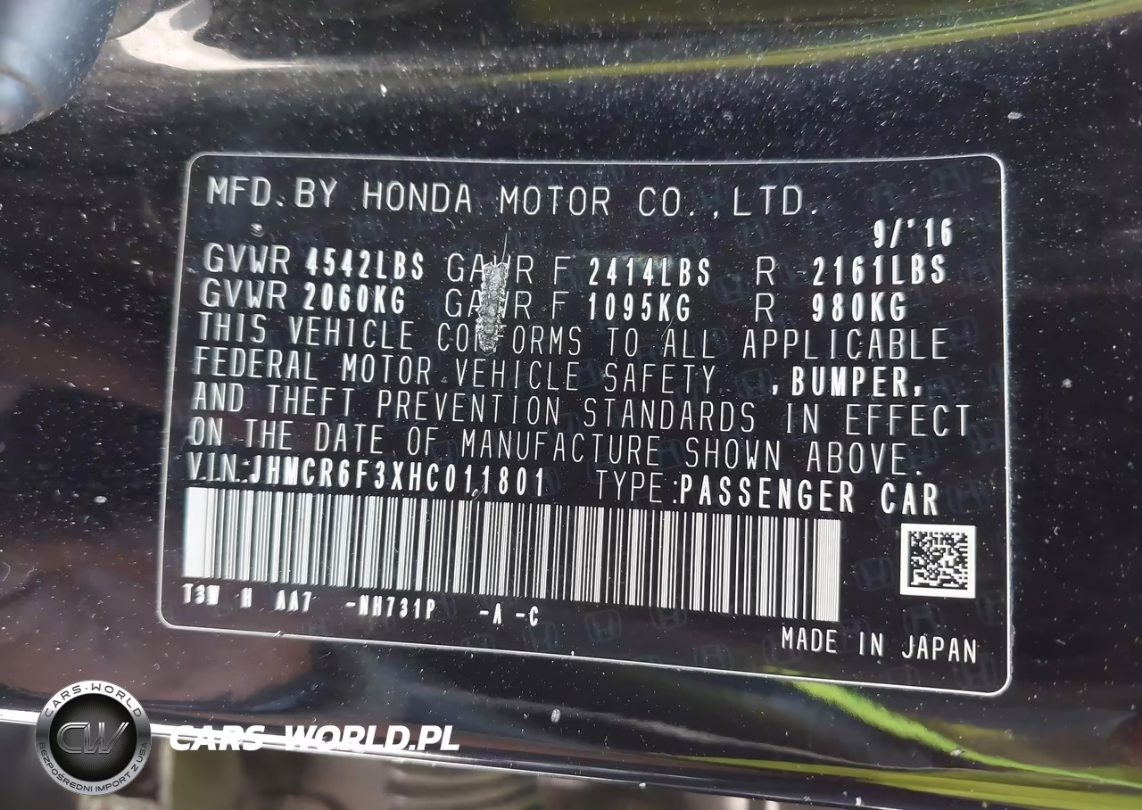 2017 Honda Accord Hybrid VIN:JHMCR6F3XHC011801 - 9