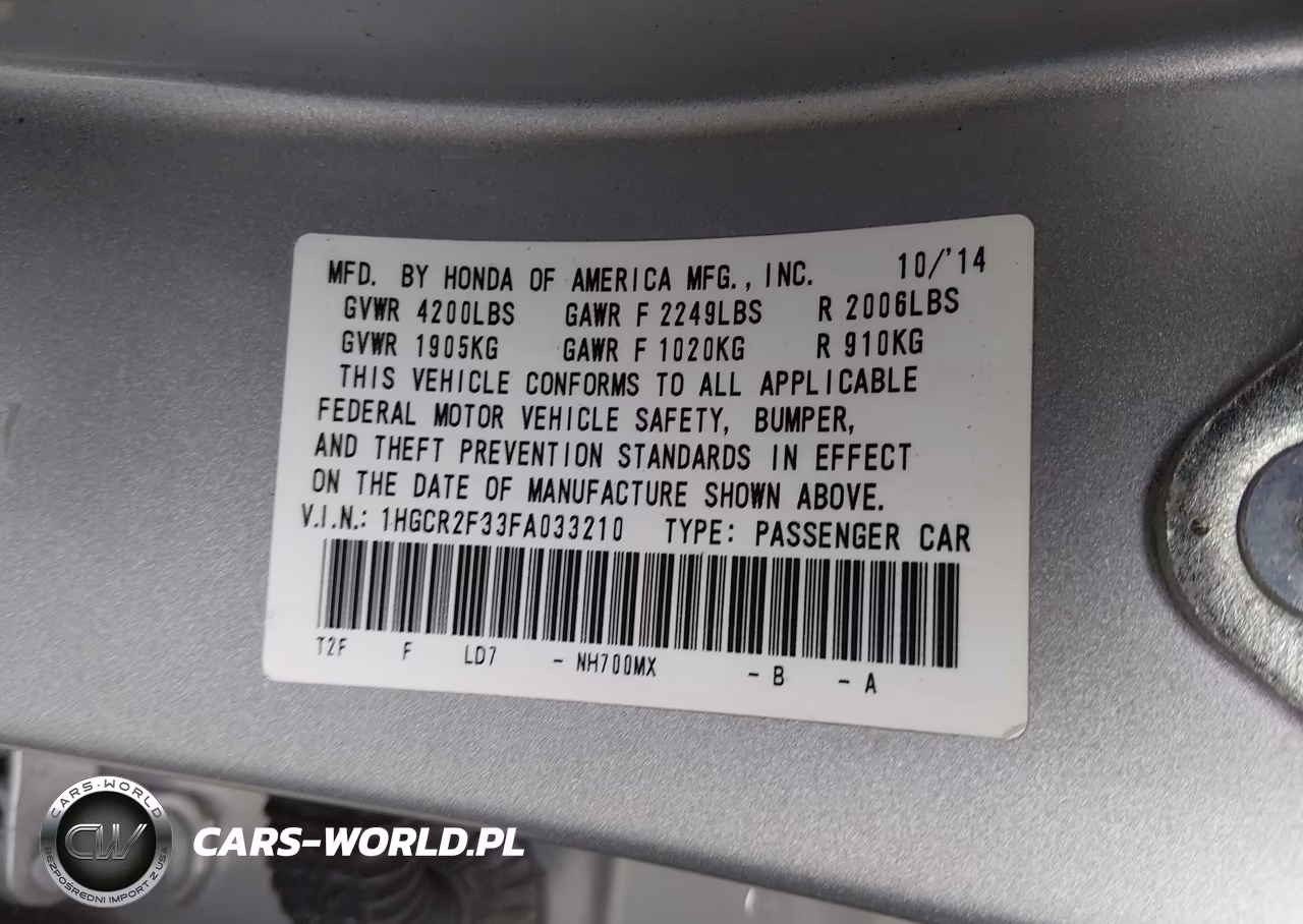 2015 Honda Accord Lx VIN:1HGCR2F33FA033210 - 9