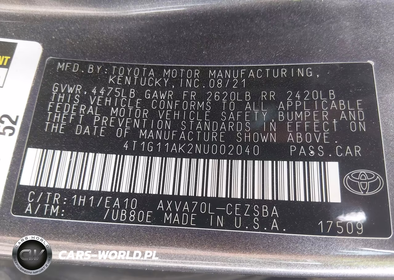 2022 Toyota Camry Se VIN:4T1G11AK2NU002040 - 9