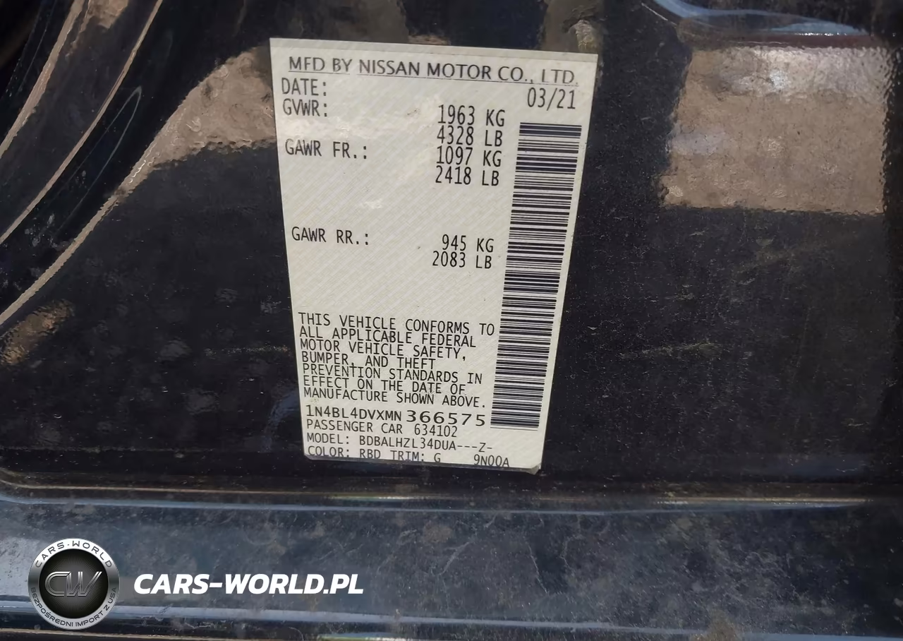 2021 Nissan Altima Sv Fwd VIN:1N4BL4DVXMN366575 - 9