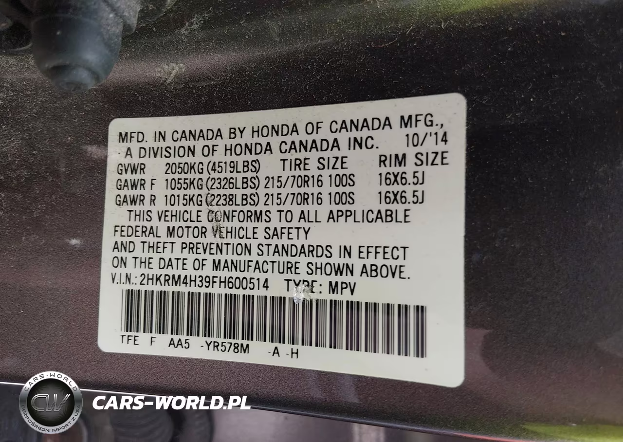 2015 Honda Cr-V Lx VIN:2HKRM4H39FH600514 - 9