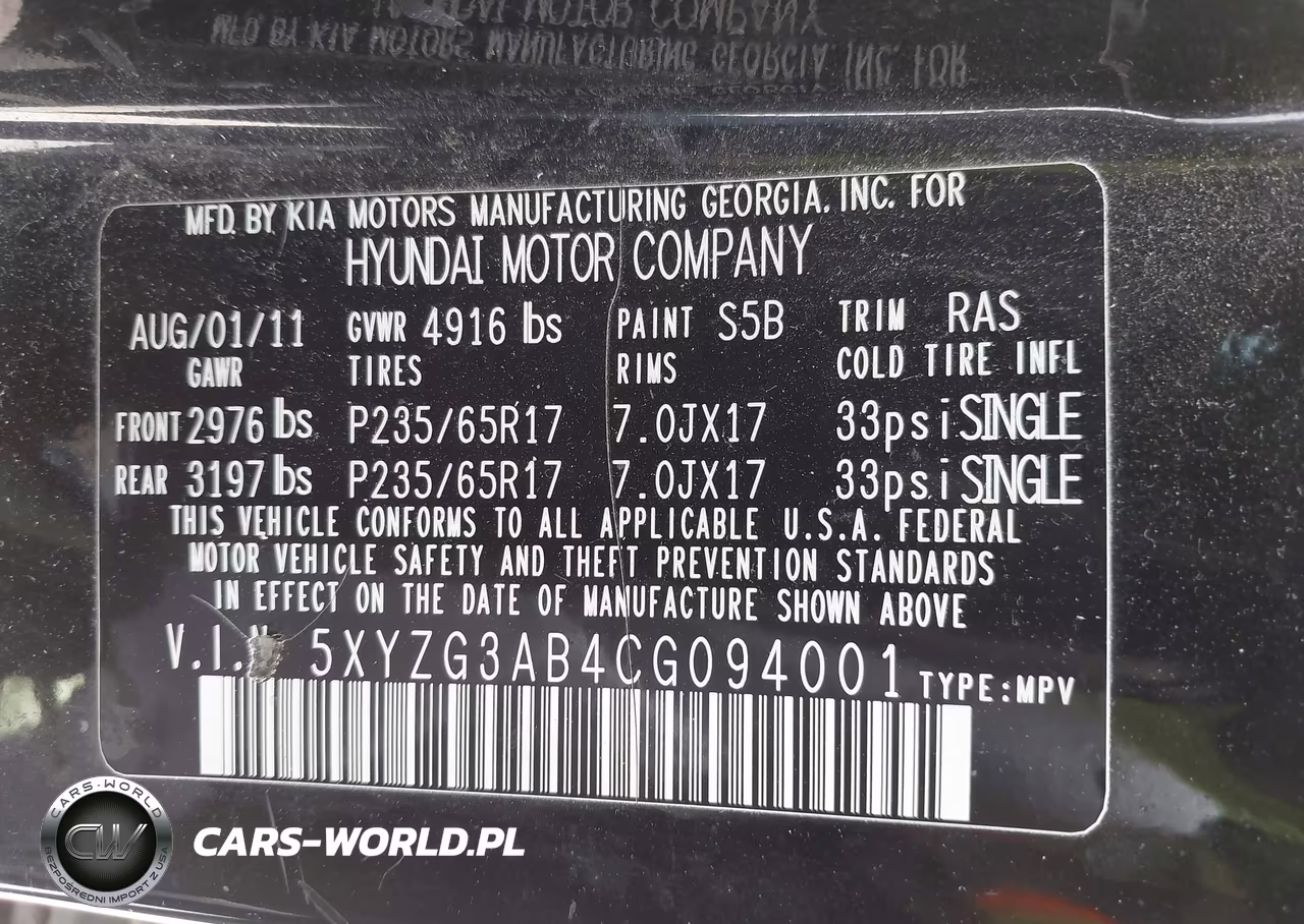 2012 Hyundai Santa Fe Gls VIN:5XYZG3AB4CG094001 - 9