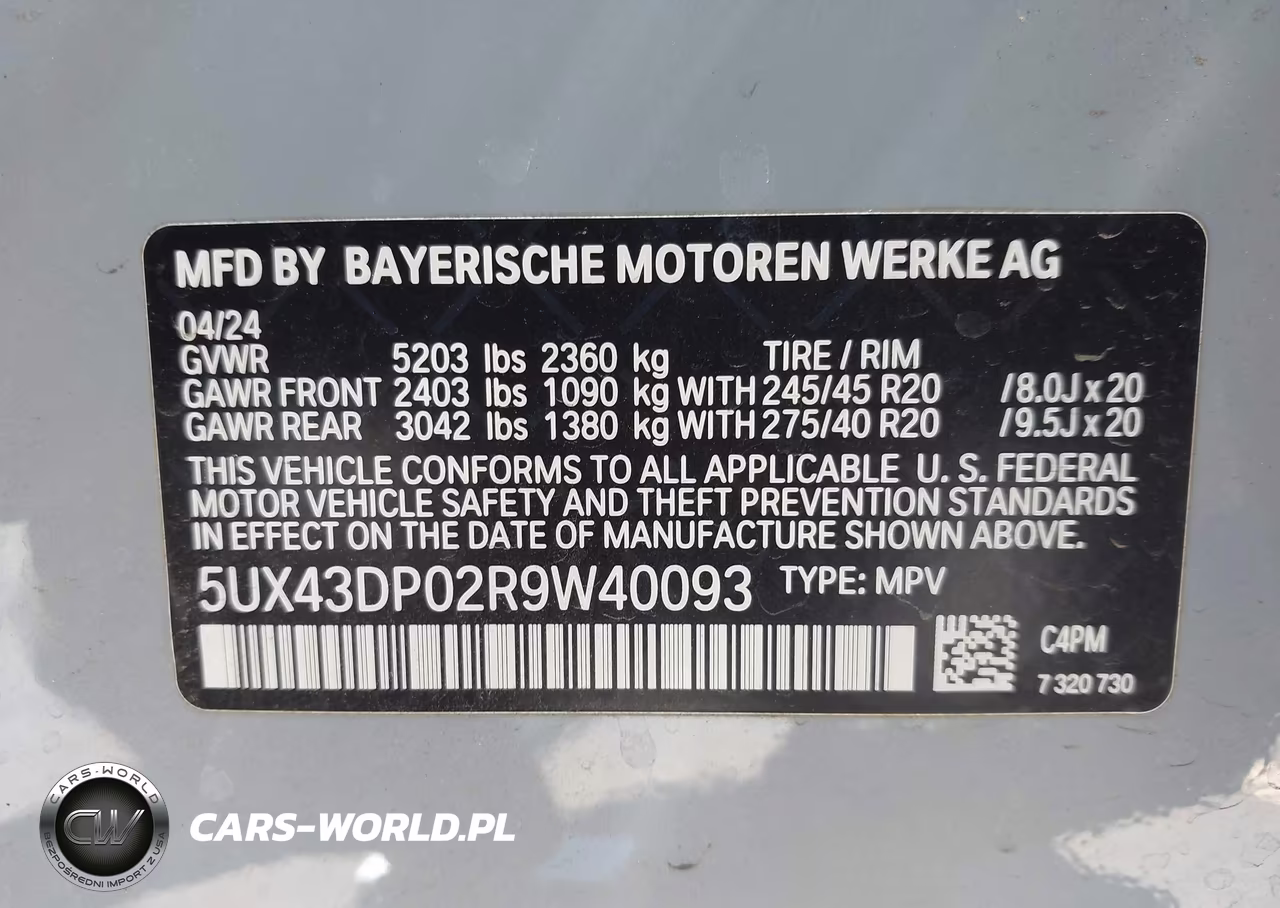 2024 BMW X3 Sdrive30I VIN:5UX43DP02R9W40093 - 9