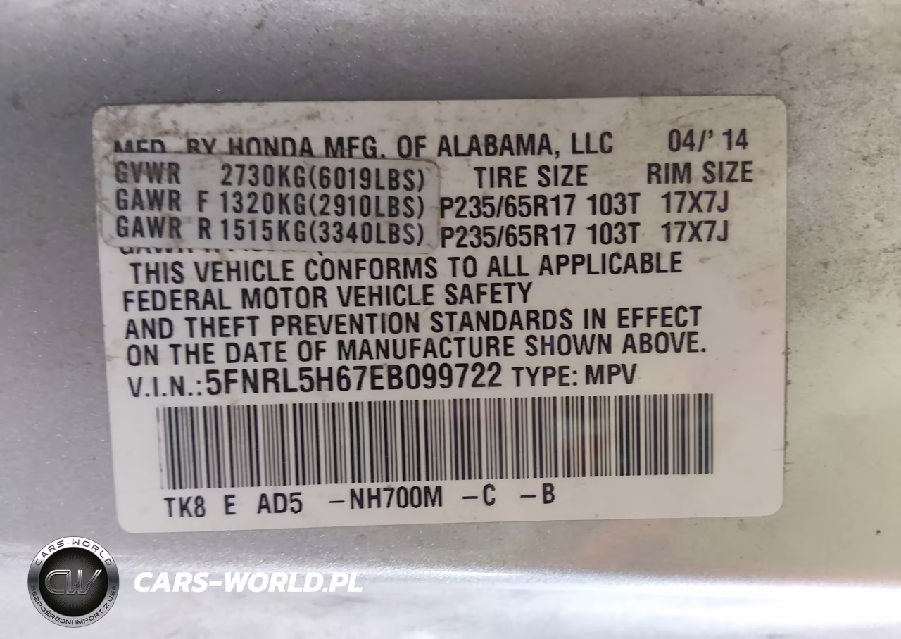 2014 Honda Odyssey Ex-L VIN:5FNRL5H67EB099722 - 9