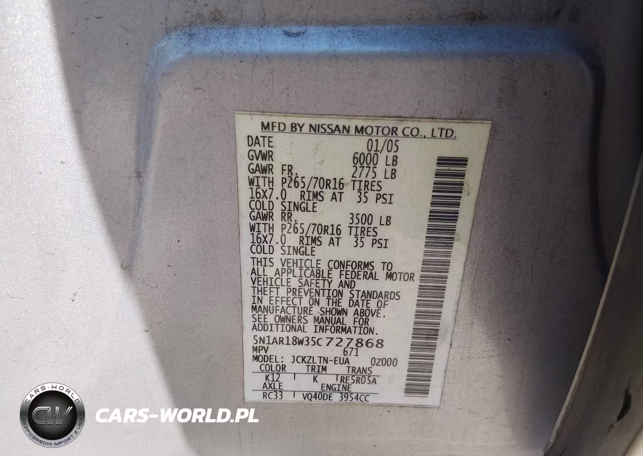 2005 Nissan Pathfinder Se VIN:5N1AR18W35C727868 - 9