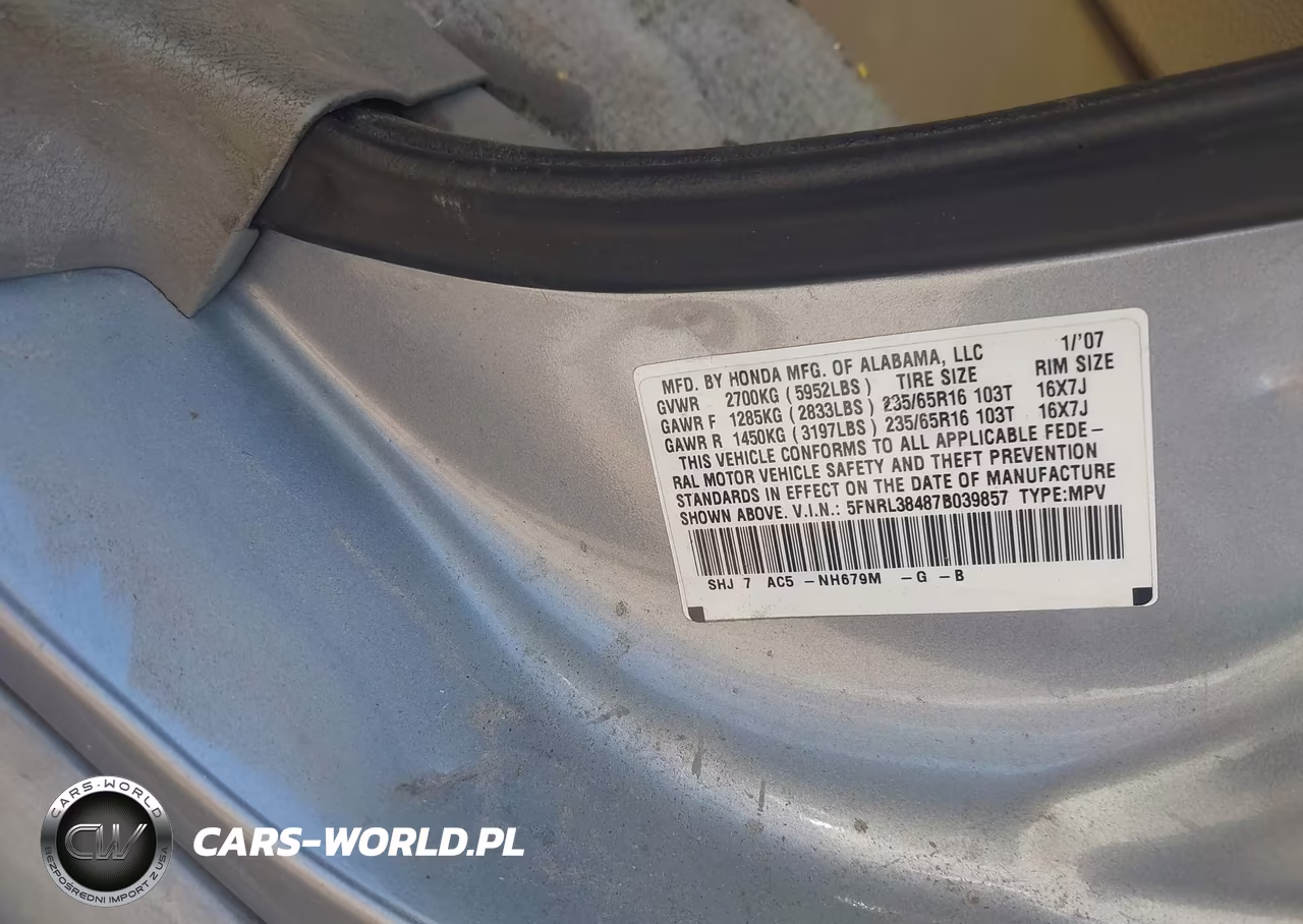 2007 Honda Odyssey Ex VIN:5FNRL38487B039857 - 9