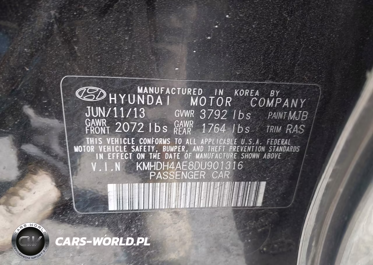 2013 Hyundai Elantra Gls VIN:KMHDH4AE8DU901316 - 9