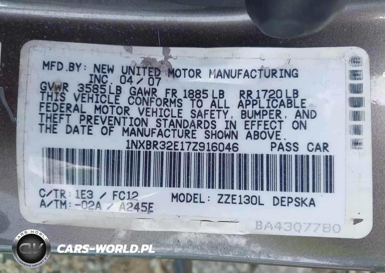 2007 Toyota Corolla S VIN:1NXBR32E17Z916046 - 9